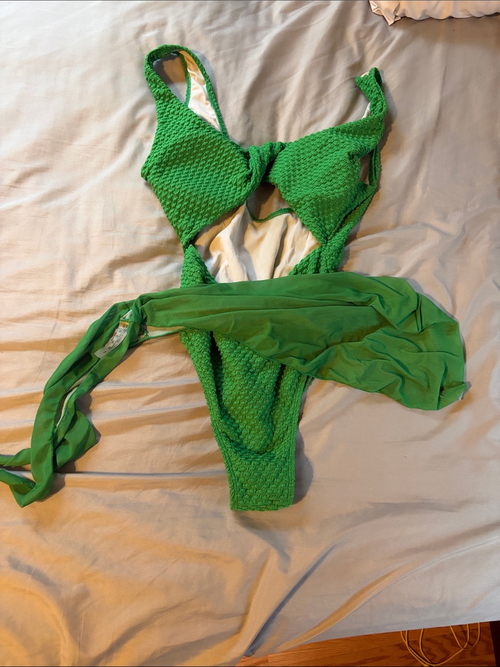 Green Textured One-Piece Swimwear